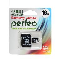 Флешки и карты памяти  10  Карта памяти micro SD 16 Gb Perfeo  Class 10 Economy series (с адаптером SD) 
