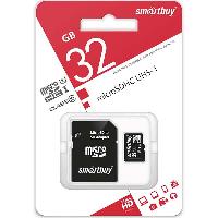 Флешки и карты памяти  12  Карта памяти micro SD 32 Gb SmartBuy  Class 10  (с адаптером SD) UHS1