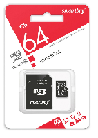 Флешки и карты памяти  13 Карта памяти micro SD 64 Gb SmartBuy  Class 10 (с адаптером SD) LE