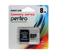 Флешки и карты памяти  07  Карта памяти micro SD 8 Gb Perfeo  Class 10 Economy series (с адаптером SD) 