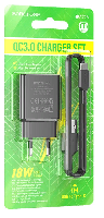 Сетевые зарядные устройства  Комплект BOROFONE CЗУ + кабель  Type-C, USB, 3A  B-A72A 1м, QC3.0 18W