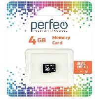 Флешки и карты памяти  04 Карта памяти micro SD 4 Gb Perfeo  Class 10 Economy series (без адаптера)