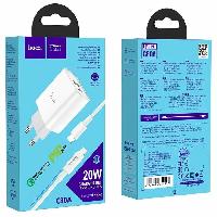 Зарядные устройства  СЗУ HOCO C80A Type-C to Lightning PD+QC3.0 белый