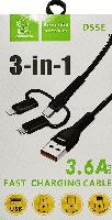 Кабели  Кабель 3in1 vdenmenv D55E 3,6A  текстильный 1м