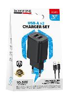 Зарядные устройства  Блок питания сетевой 2 USB Borofone BAS81A, Star dual, 10,5 Вт, кабель 8 pin, 1.0м, цвет: черный
