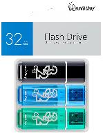 Носители информации   Комплект 3 шт USB 2.0 накопителей Smartbuy 032 ГБ серия Glossy Чёрный+Синий+Зелёный
