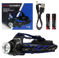 Фонари  Светодиодный налобный фонарь Y18-T6 ( аккумуляторный) , ZOOM зарядный кабель в комплекте