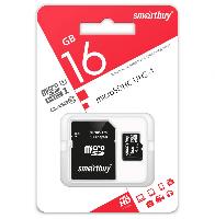 Флешки и карты памяти  10 Карта памяти micro SD 16 Gb SmartBuy  Class 10  (с адаптером SD) UHS-I