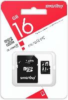 Носители информации   micro SDHC карта памяти Smartbuy 016 ГБ  Сlass10, с адаптером SD