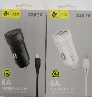 Автомобильные зарядные устройства  Комплект АЗУ SASATHREE SZ01V 2USB 6A + кабель micro
