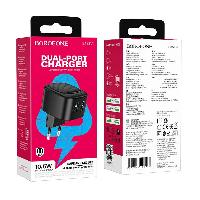 Зарядные устройства  Блок питания сетевой 2 USB Borofone BAS21A, 5V, 2.1A, цвет: чёрный