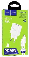 Зарядные устройства  СЗУ HOCO C80A Plus Type-C to Lightning PD+QC3.0 белый