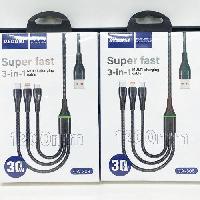 Кабели прочие, переходники  Кабель 3in1 RECRSI CA-308 30W текстильный 1,2м