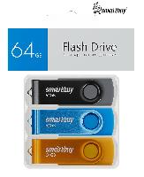 Носители информации   Комплект 3 шт USB 2.0 накопителей Smartbuy 064 ГБ серия Twist Чёрный+Синий+Жёлтый