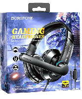 Наушники  Игровая гарнитура Borofone, BO102 с микрофоном+регулятор гром. (чёрные), переходник, с подсветкой