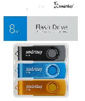 Носители информации   Комплект 3 шт USB 2.0 накопителей Smartbuy 008 ГБ серия Twist Чёрный+Синий+Жёлтый