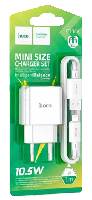 Сетевые зарядные устройства  Комплект Hoco CЗУ + кабель  lightning, USB, 2.1A C106A 1м 10.5W (mini SIZE)